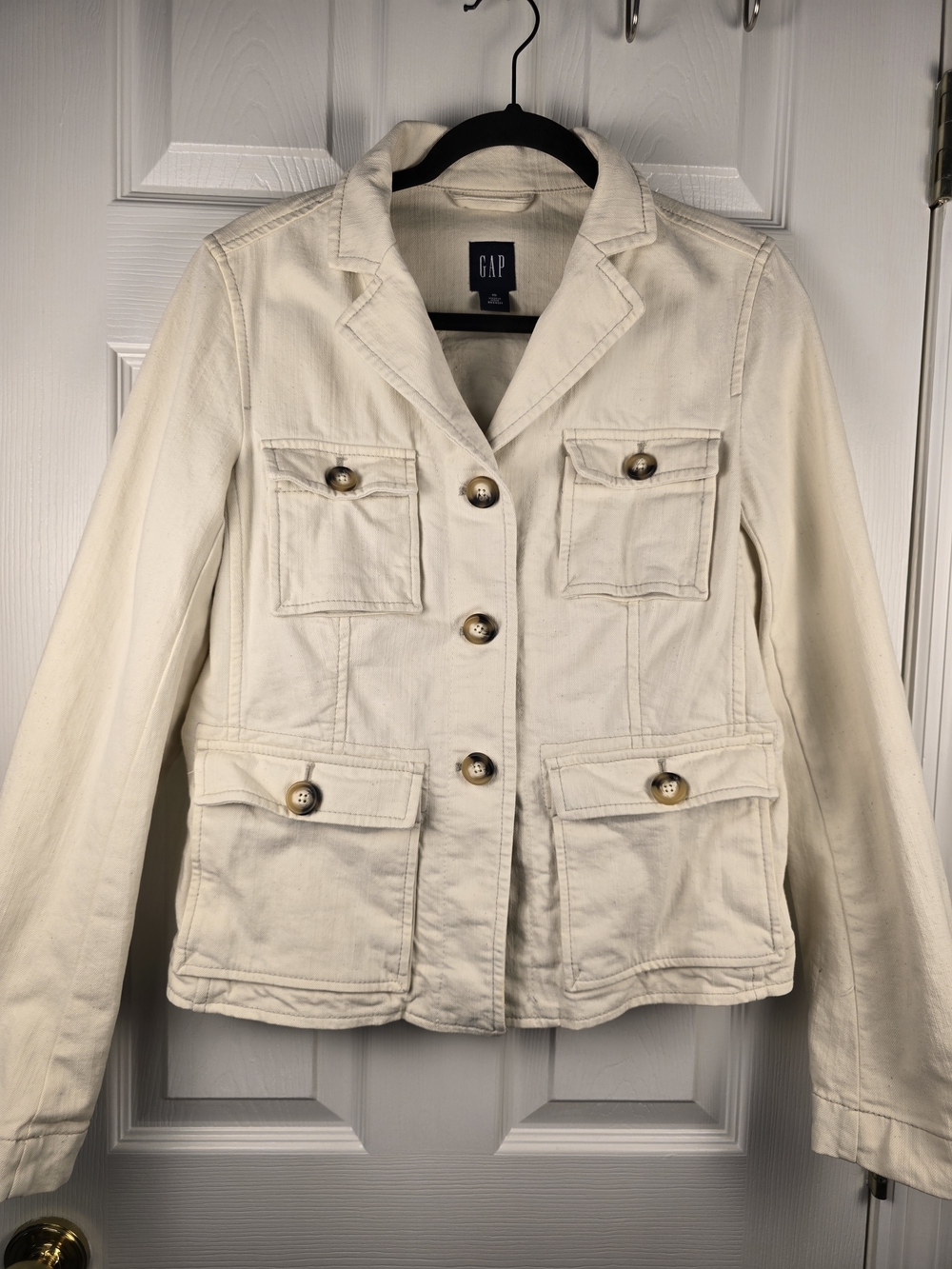 GAP Cream Cotton Button-Front‎ Utility Blazer Jacket Denim